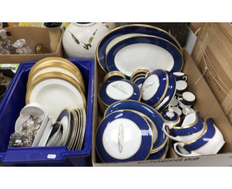 A Coalport "Athlone - Blue" mottled blue banded and gilt decorated bone china dinner service comprising fifteen 11 inch dinne