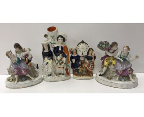 A pair of circa 1900 Sampson of Paris figures of "Courting couples", gold anchor mark, approx 15 cm high, together with a 19t