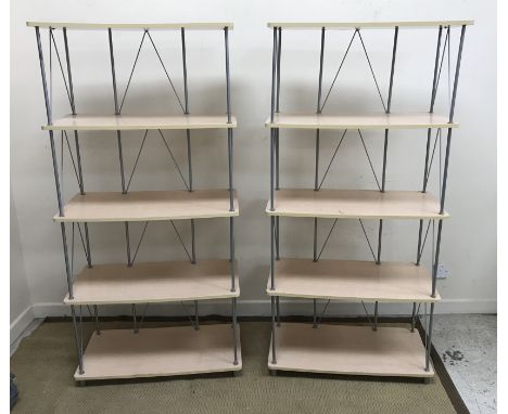 A collection of modern furniture to include two metal framed pine effect five tier shelf units, 80 cm x 40.5 cm x 166.6 cm hi