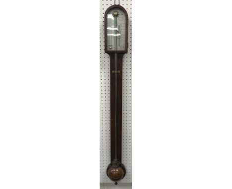 A 19th Century mahogany cased stick barometer, the silvered dial of domed form, inscribed "H Comyns Kings Road Chelsea", 94 c