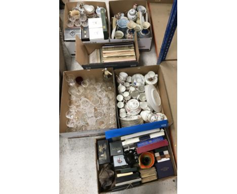 Three boxes of assorted decorative china wares to include a Susie Cooper "Glen Mist" part coffee set, a Royal Grafton "Malver