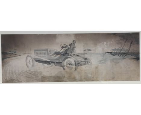 AFTER ERNEST MONTAUT "La Coupe Vanderbilt" hand coloured lithograph depicting George Heath in his Panhard and Levassor winner