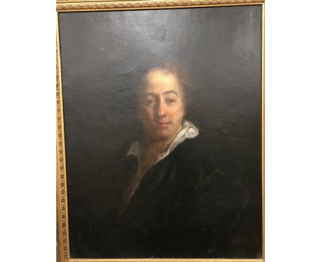 ATTRIBUTED TO ALEXIS GRIMOU (circa 1680-1733) "Gentleman in black coat and white chemise", a portrait study, oil on canvas, b