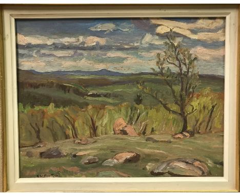 RALPH WALLACE BURTON (1905-1983) “Landscape from top of Tocker Hill”, oil on board, signed, 27 cm x 34 cm CONDITION REPORTS H