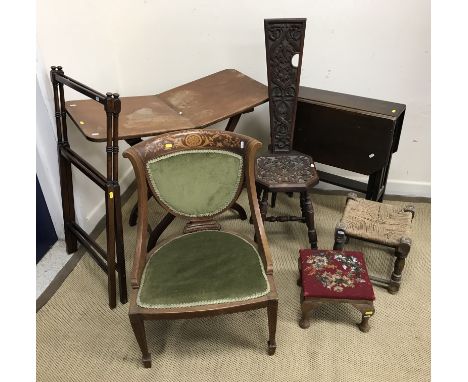 A Victorian folding coaching table of rectangular form, a mahogany drop leaf Pembroke table, a circa 1900 mahogany two sectio