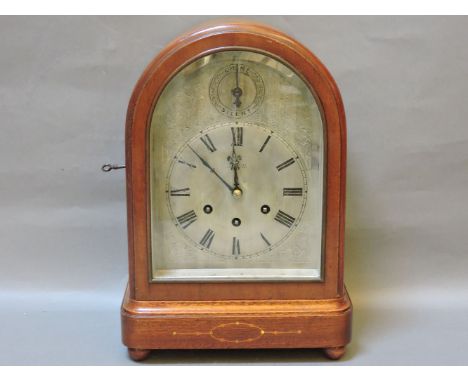 An Edwardian eight day Westminster chime mahogany bracket clock, by Gustav Becker, retailed by Parkhouse, Southampton, 37cm h