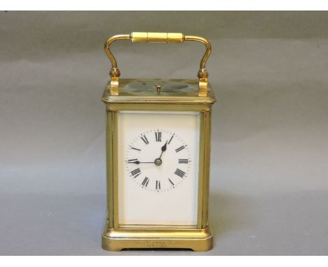 A French carriage clock, silvered lever platform, strike/repeat on a gong, with key, circa 1890