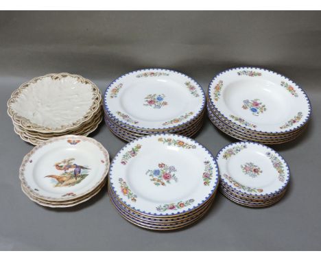 Six Royal Worcester cabinet plates, 1884-1905, three mid 19th century Meissen plates, and a Copeland/Spode part dinner servic