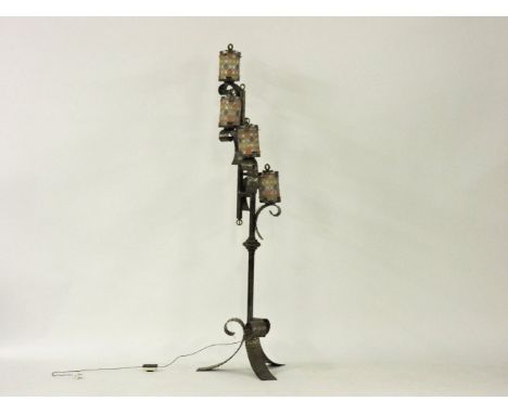 A 20th century Continental metal five light standard lamp, lacking one shade, 168cm high
