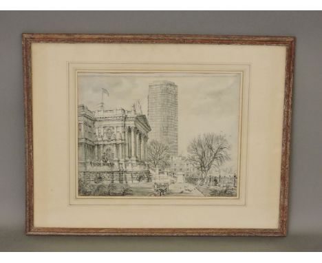 Dennis Flanders, 20th century English SchoolTHE TATE GALLERY AND VICKERS TOWERIndistinctly signed l.l., pen and ink sketch34 