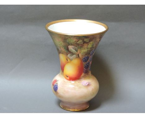 A Royal Worcester vase, painted with pears and blackberries, printed mark 2228, 15.5cm high