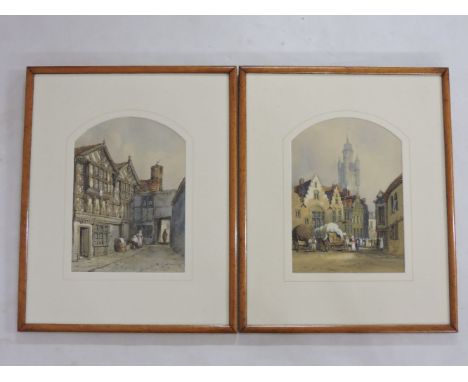 Follower of Samuel Gillespie ProutOLD PALACE WATER GATE, CHESTER; A STREET SCENE IN A BELGIAN TOWNA pair, watercolour and bod