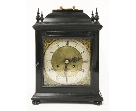 An ebonised fusee bracket clock, in the 17th century style, with a twin fusee movement striking the hours on a gong, with a b