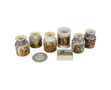 A 19th century Prattware transfer printed ink bottle - decorated with Constantinople, The Golden Horn, 8cm high, together wit