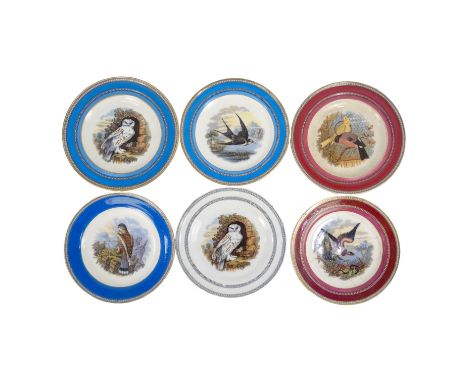 A 19th century Prattware plate - decorated with an image of a Barn Owl and chicks, 21cm diameter, together with five other va