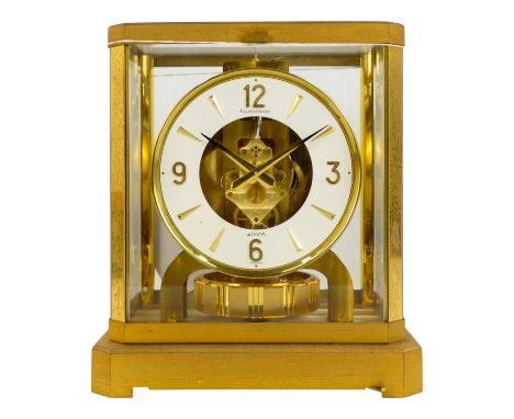 A Jaeger-le-Coultre Atmos timepiece - circa 1970's with a gilt brass case, the 15 jewelled unadjusted Swiss movement inscribe
