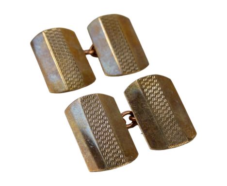 A pair of 9ct gold cufflinks - the rectangular chain linked pad with engine turning, 4.6g. 