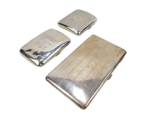 A small silver contoured cigarette case - Brimingham 1896, engraved with gift initials, together with a similar engine turned
