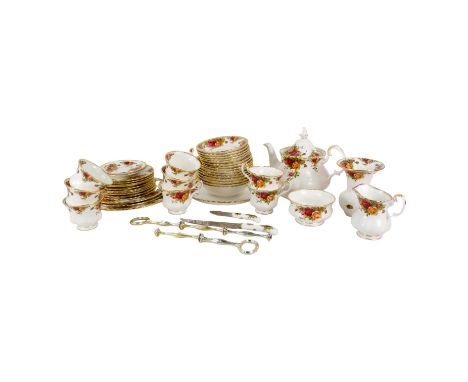 A Royal Albert Old Country Rose tea service - eight place settings, including teapot, two cake stands, side plates, bowls, sa