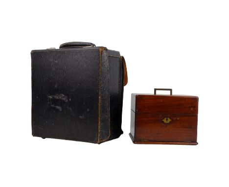 A 19th century mahogany apothecary's chest - the hinged cover with countersunk handle and fall front, the interior with a var