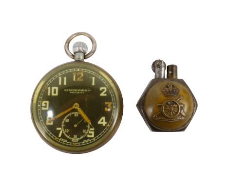 A vintage British Military issue G.S.T.P. (General Service Trade Pattern) pocket watch - open face with black enamel dial and