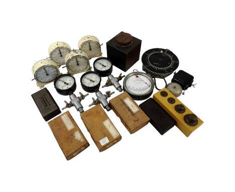 A quantity of school scientific equipment - including five stop-clocks, various weights, Newton scales and a selection of pre