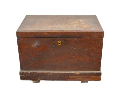 A late 19th century teak silver trunk - rectangular with iron bail handles and dovetail constructions, the hinged lid opening
