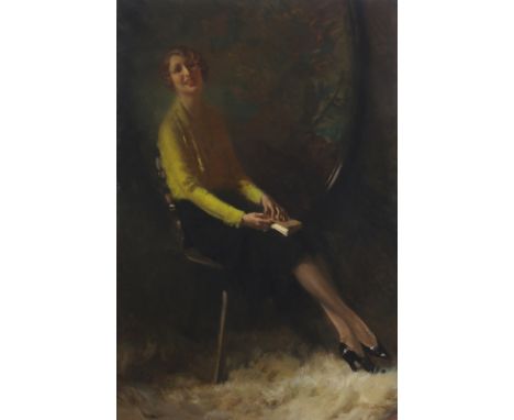 Portrait of Piera Gasparotto. Oil on canvas . Cm 137,00 x 205,00. Signed lower right.