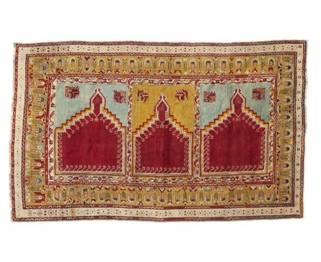 Hand-knotted and hand-worked carpet, origin Anatolia, end of the 19th century. . Cm 129,00 x 212,00. . Frame present