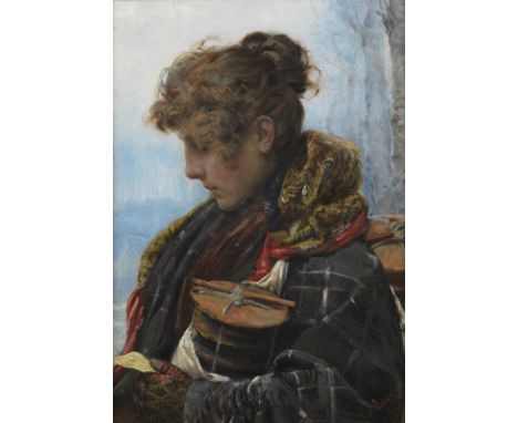 Portrait of commoner woman with winter dress. Oil on canvas . Cm 47,00 x 67,50. Signature lower right. Provenance: Edmond Vig
