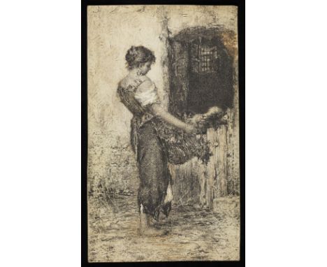 19th CENTURY ARTIST Portrait of peasant woman. Mixed media on paper. Cm 17,00 x 28,50.