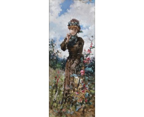 Portrait of woman. Oil on board. Cm 13,50 x 30,50. Signature upper right.. Frame present