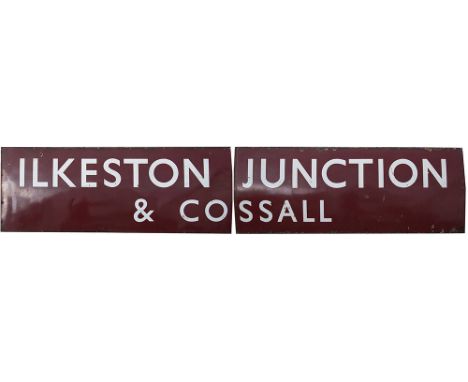 BR(M) enamel railway station running in board ILKESTON JUNCTION &amp; COSSALL from the former Midland Railway station between