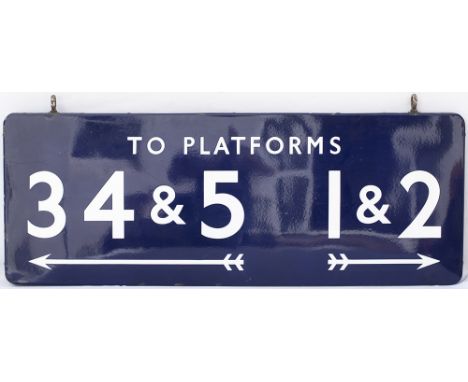 BR(E) FF enamel station sign TO PLATFORMS 3 4 &amp; 5 with left facing arrow and 1 &amp; 2 with right facing arrow. Double si