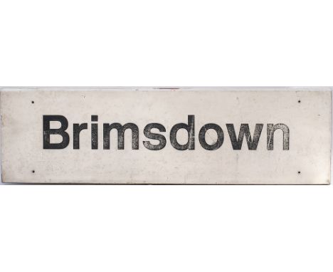British Railways station platform sign BRIMSDOWN from the former Great Eastern Railway station between Tottenham and Waltham 