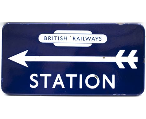 BR(E) FF direction sign STATION with British Railways totem and left facing arrow. In very good condition with minor face chi