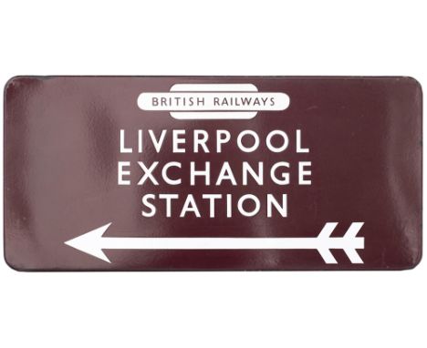 BR(M) FF enamel direction sign LIVERPOOL EXCHANGE STATION with British Railways totem and left facing arrow, from the former 