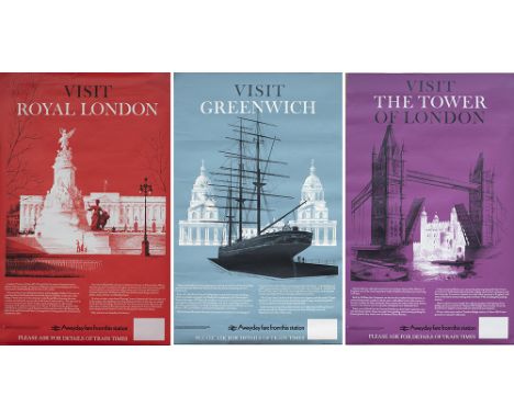 A trio of London interest posters BR(S) VISIT ROYAL LONDON, BR(S) THE TOWER OF LONDON and BR(S) VISIT GREENWICH,&nbsp; by R. 