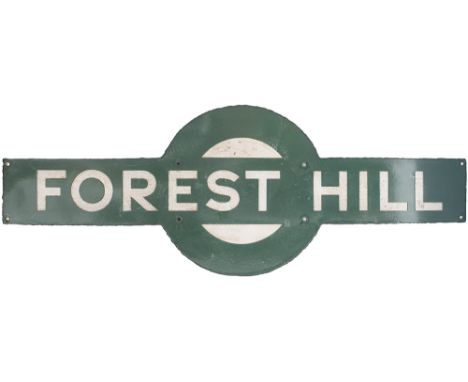 Southern Railway enamel target station sign FOREST HILL from the former London Brighton &amp; South Coast and South Eastern a