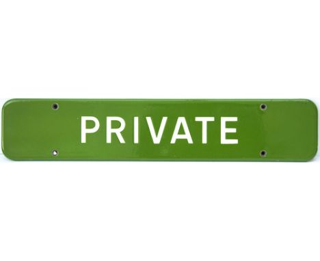 BR(S) FF Light Green enamel doorplate PRIVATE. In excellent condition complete with original brass eyelets measures 18in x 3.