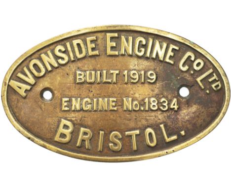 Worksplate AVONSIDE ENGINE CO LTD BRISTOL BUILT 1919 ENGINE No 1834 ex 0-6-0 ST used at Askern Coal &amp; Iron Co and named V