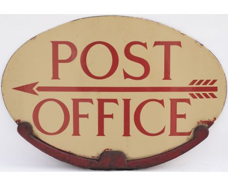 Post Office enamel post box sign POST OFFICE with arrow. Double sided, both sides in very good condition, measures 18in x 12.