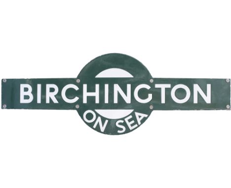 Southern Railway enamel target station sign BIRCHINGTON-ON-SEA. From the former London Chatham &amp; Dover Railway station be