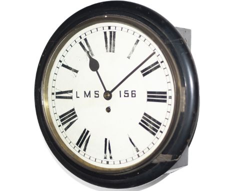 Lancashire and Yorkshire Railway 12in dial mahogany ebonised cased railway clock with a spun brass bezel and a wire driven En