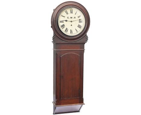 Great Western Railway 14in dial mahogany cased regulator railway wall clock. The rectangular plated movement has shaped shoul