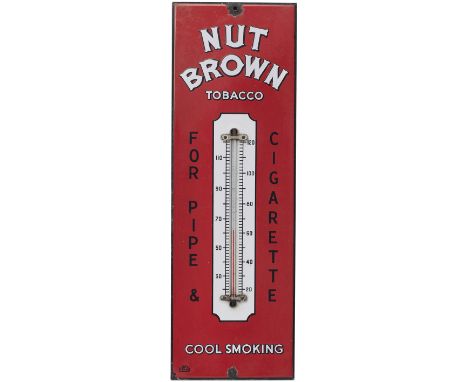 Advertising enamel sign with thermometer NUT BROWN TOBACCO FOR PIPE AND CIGARETTE COOL SMOKING. In very good working conditio