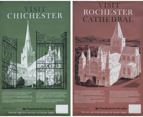 A pair of posters BR(S) VISIT ROCHESTER CATHEDRAL and BR(S) VISIT CHICHESTER CATHEDRAL, both by R. Lander. Double Royals 25in