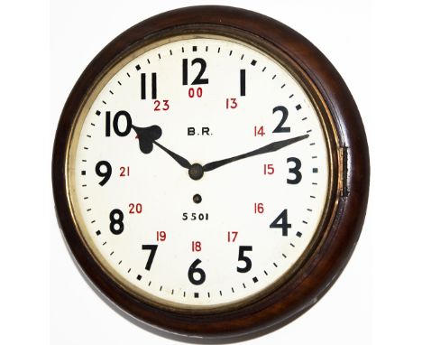 Great Eastern Railway 12 inch teak cased English fusee railway clock supplied to the railway circa 1890. The case with a one 