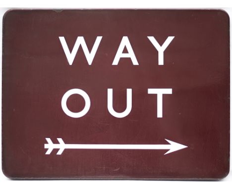 BR(M) FF enamel station sign WAY OUT with right facing arrow. In very good condition with some small edge chips and light scr