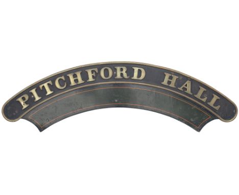 Nameplate PITCHFORD HALL. Ex GWR Collet 4-6-0 Hall Class Locomotive built at Swindon in 1929 and numbered 4953. Allocated to 